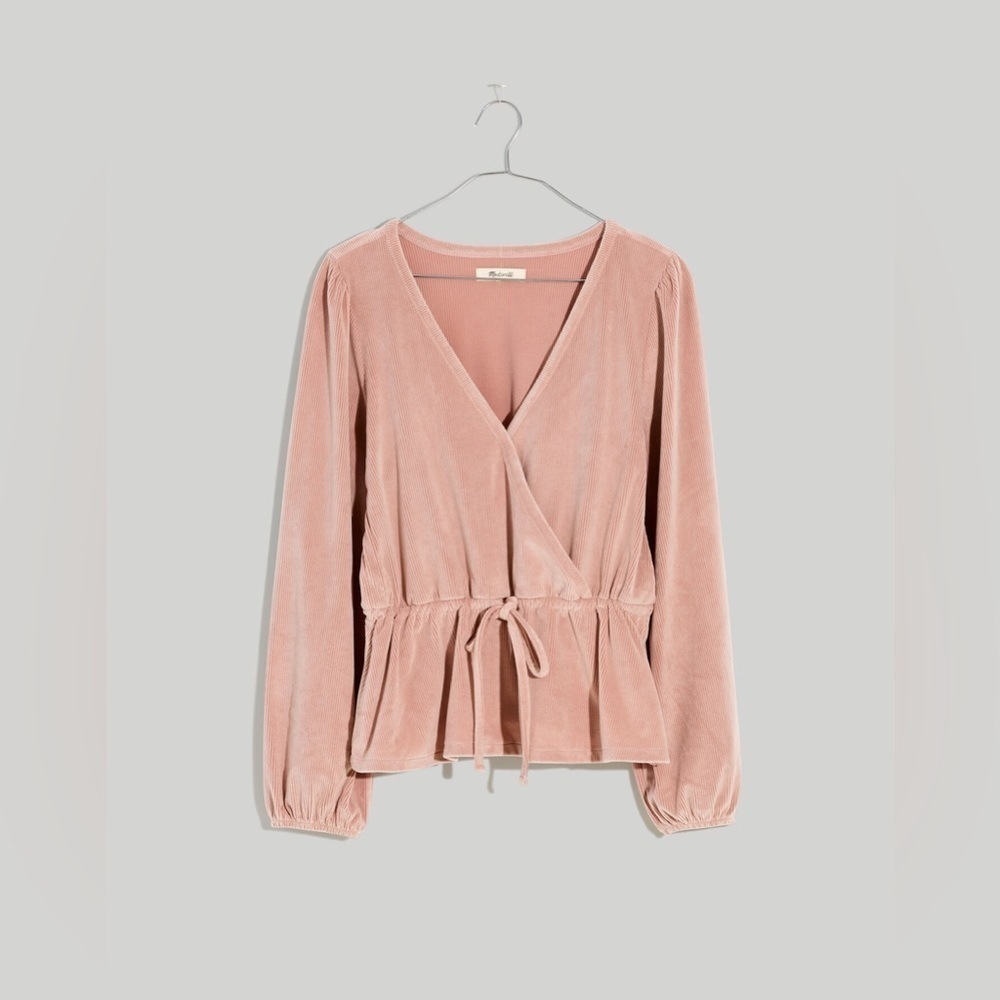 Madewell Women’s Corduroy Tie Front Faux Wrap Top Size Small Sandstone Pink O25